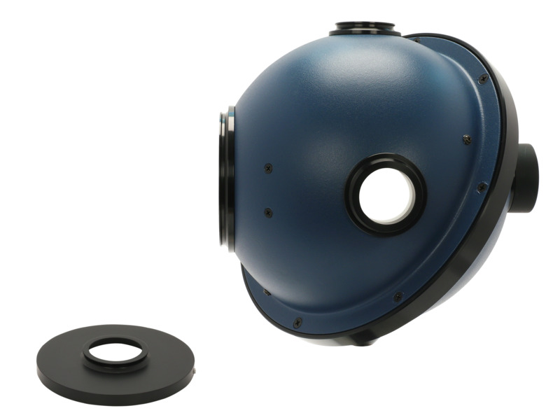5.3 inch sphere with 3 ports and post and base. Spectraflect integrating sphere kit port plugs 