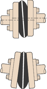 Shaft couplings adjust for and accommodate angular and parallel misalignment between rotating shafts