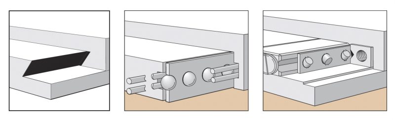 Different types of bearing mechanisms allowing for stage motion:  dovetail, ball bearing slide, and cross-roller bearing