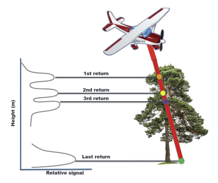 Multiple returns from a single laser pulse in airborne LiDAR