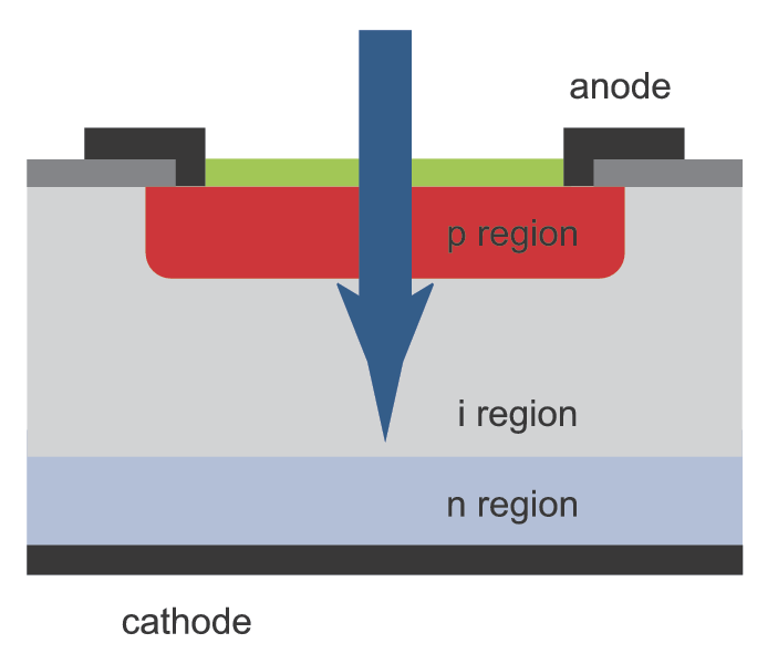 Schematic drawing of p-i-n photodiode. Green layer is an anti-reflection coating