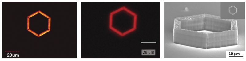 Imaging of a hexagonal polymeric structure by CARS microscopy and SR microscopy with similar average laser powers