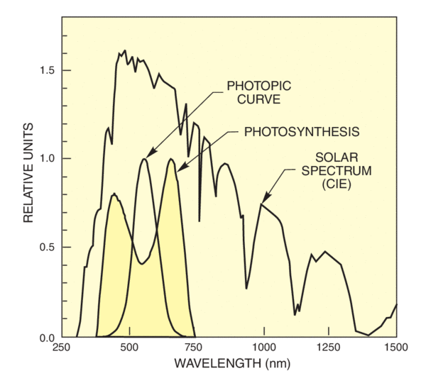 The terrestrial spectrum and the photopic curve, photosynthesis