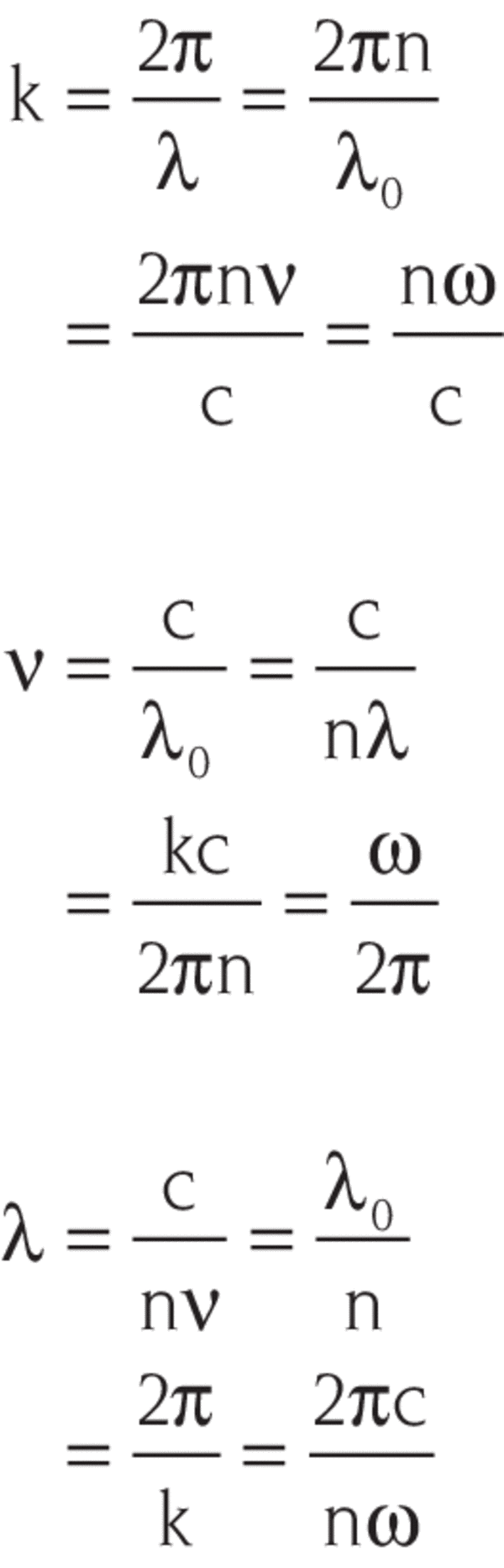 Wave quantity relationship formulas